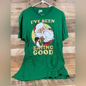 Santa Claus I’ve Been Eating Good Men’s (L) Green Shirt Holiday Short Sleeve Top